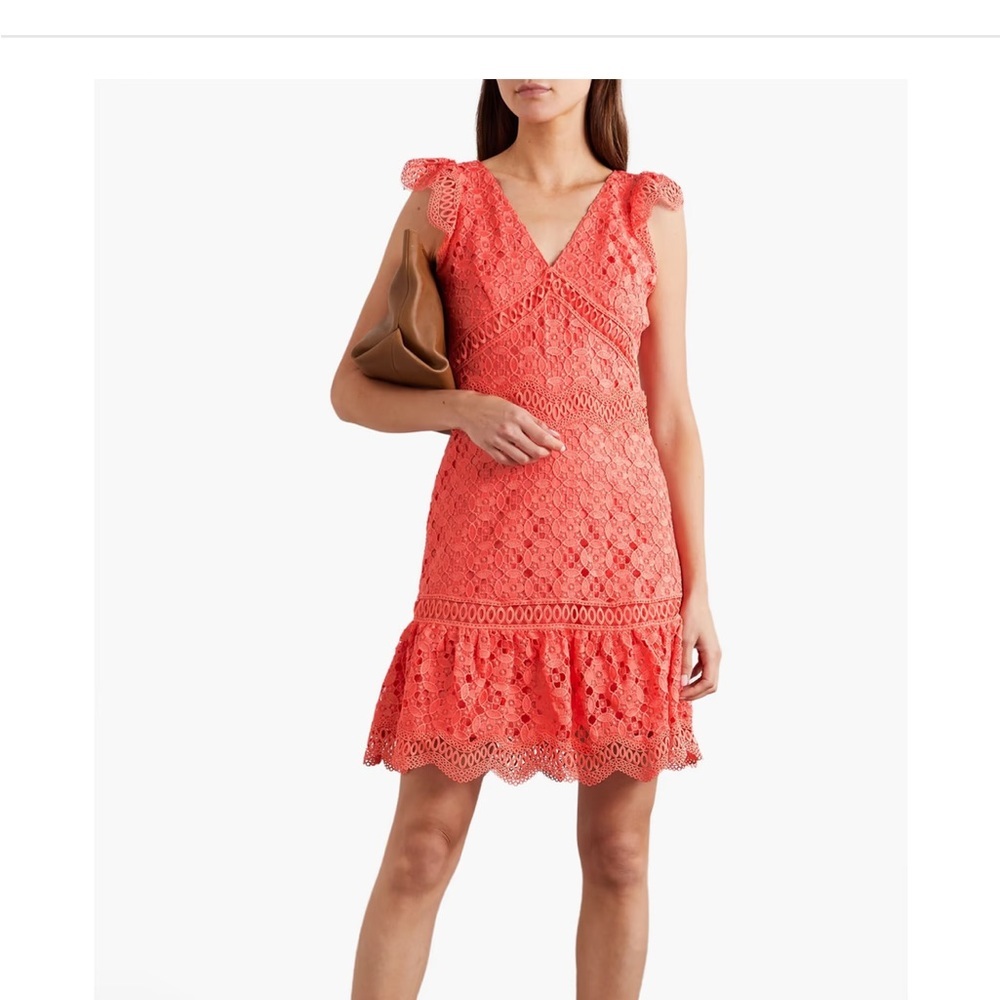 Michael Kors Coral Pink  Lace & Ruffled Mini Dress V-Neck Flutter Sleeves NWT